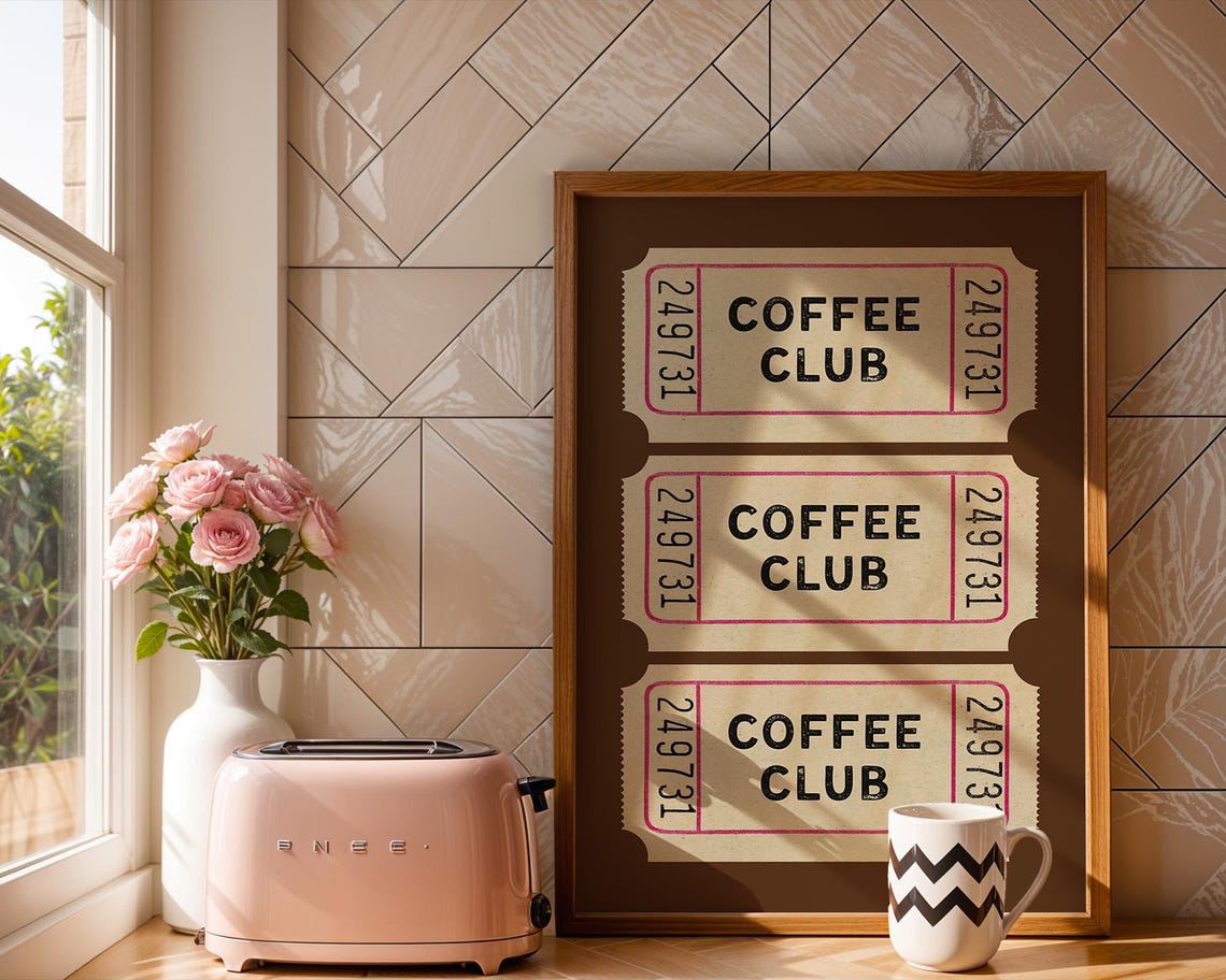 Coffee Club Vintage Ticket Stub Trio Brown Retro Kitchen Poster - Image 4