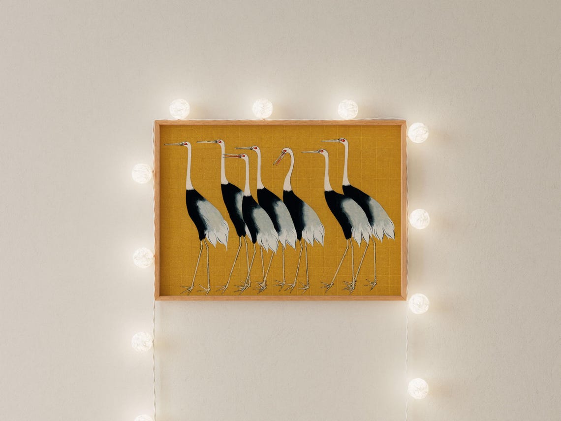 Seven Red Crowned Cranes Japanese Gold Leaf Vintage Style Art Print - Image 2