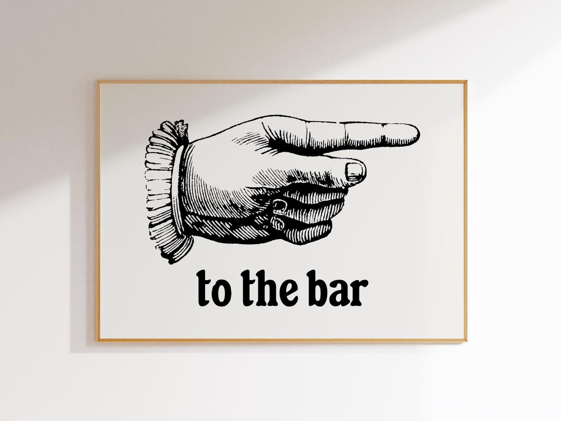 Vintage Pointing Hand To The Bar Funny Home Bar Sign Wall Art