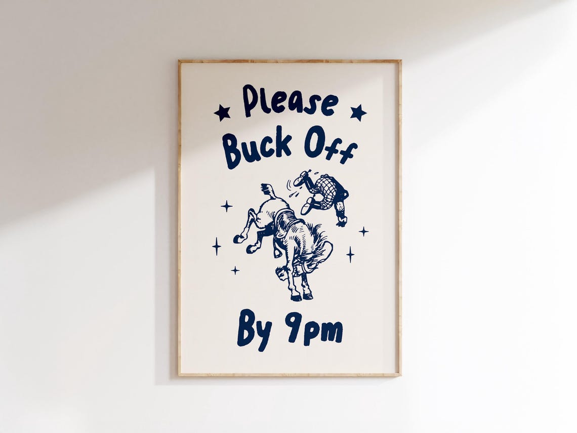 Please Buck Off By 9pm Navy Bucking Bronco Western Funny Poster - Image 2