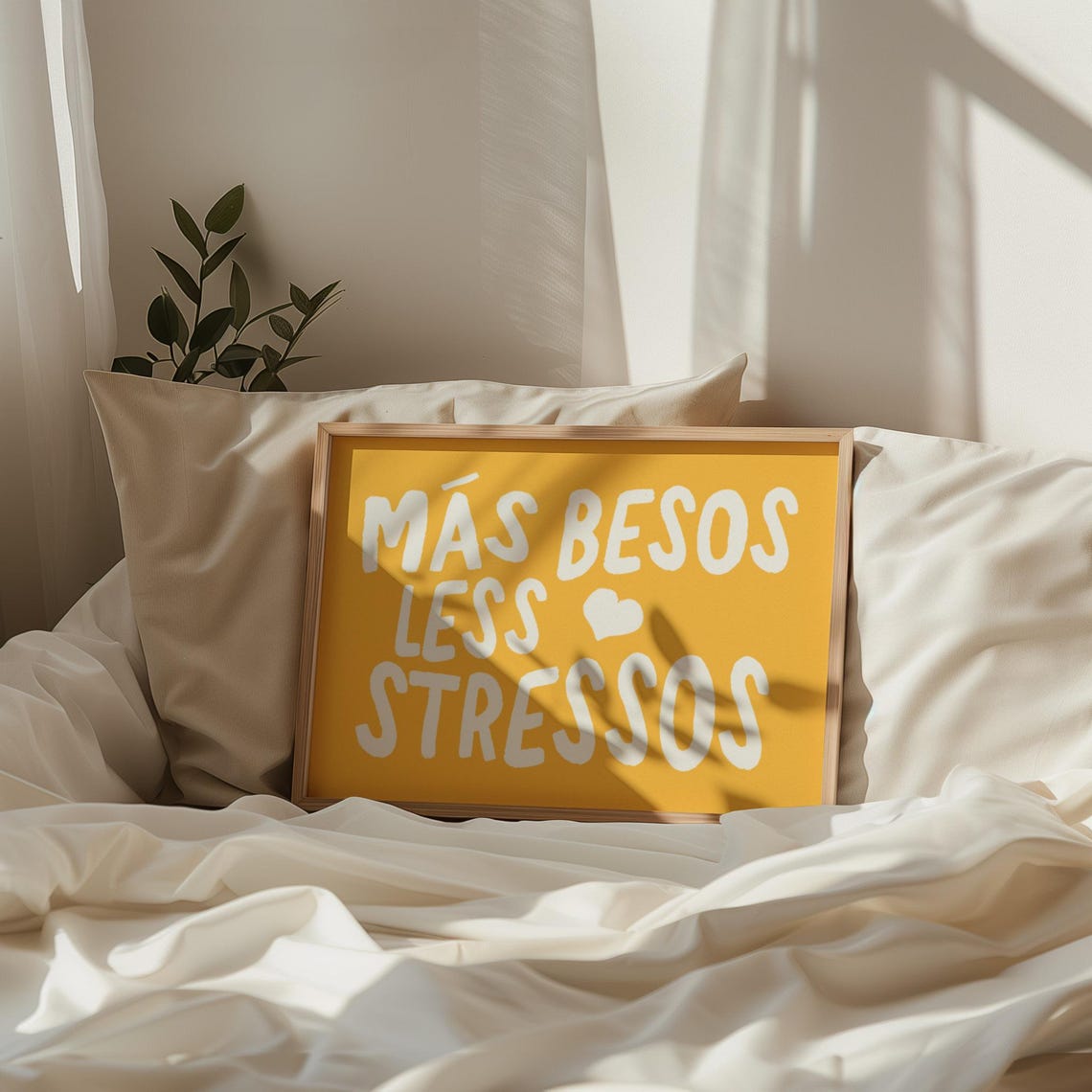 Más Besos Less Stressos Funny Bold Yellow Spanish Quote Poster - Image 3