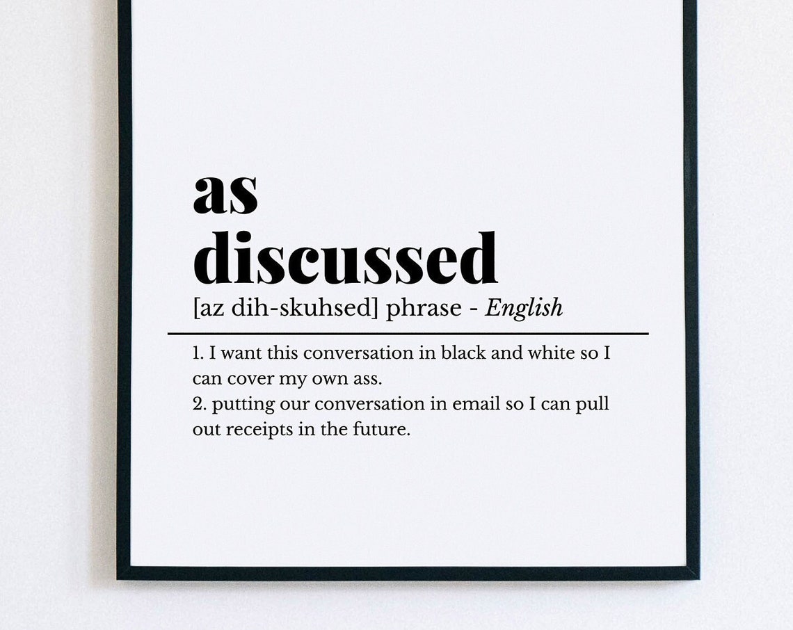 As Discussed Definition Funny Email Humor Office Dictionary Poster