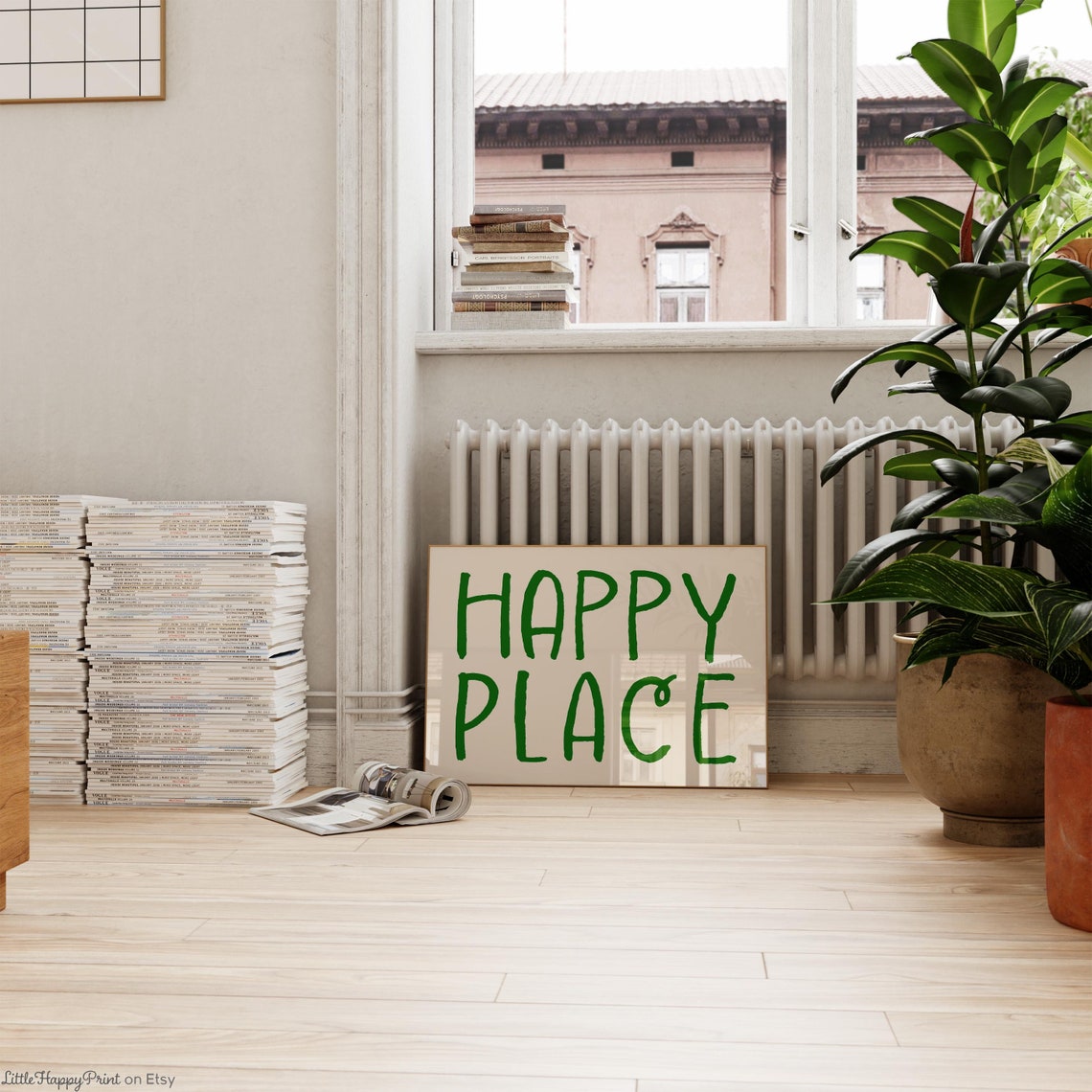 Happy Place Green Hand Lettering Minimalist Positive Quote Poster