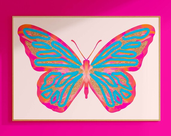 Butterfly Preppy Art Print, Pink Room Decor
