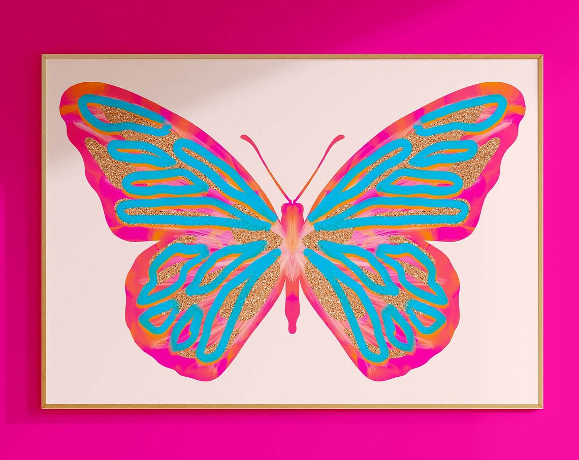 Butterfly Preppy Art Print, Pink Room Decor