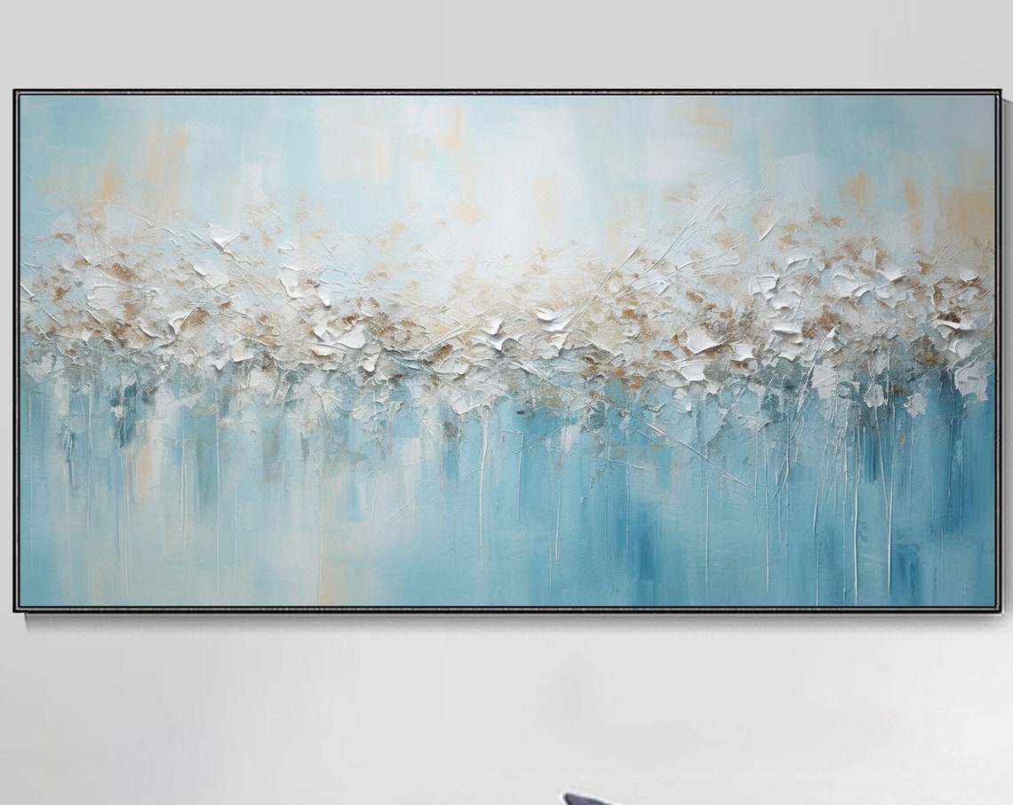Soft Blue Ocean Wave White Foam Serene Abstract Seascape Wall Art