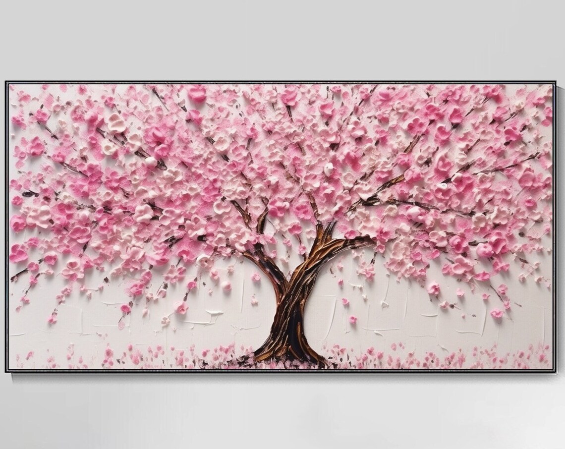 Blossom Trees, Pink Custom Palette Knife Art Print