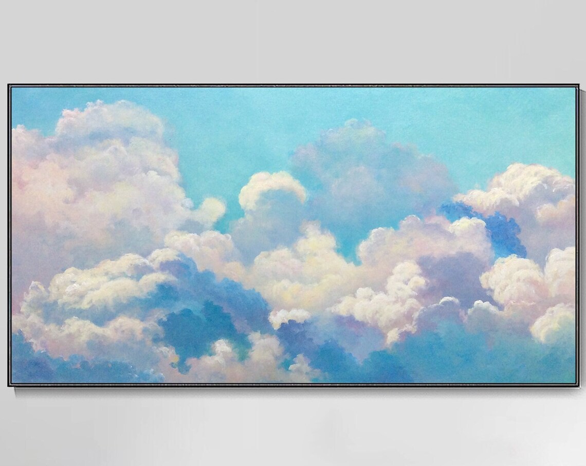 Miyazaki-Inspired Blue Sky and White Clouds Art Print