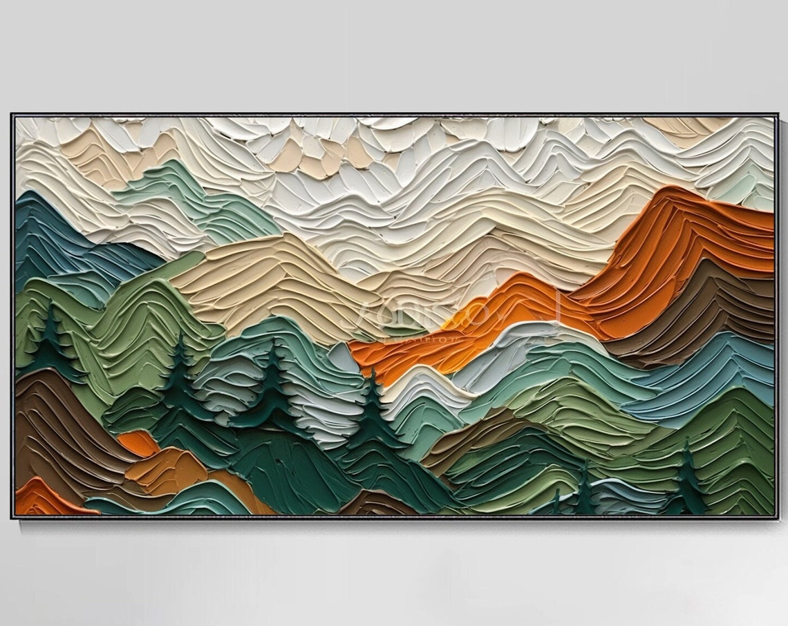 Colorful Abstract Mountain Peaks Thick Textured Landscape Art Poster