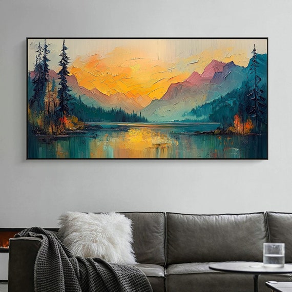 Abstract Sunset Oil Painting On Original Mountain Scenery Painting Large Textured Scenery Wall Art Modern Living Room Wall Decor