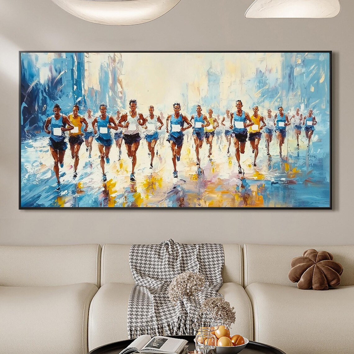 City Marathon Race Runners Pack Motion Abstract Sports Painting Poster