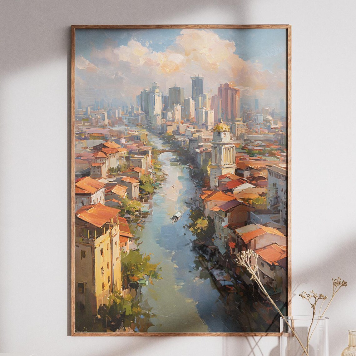 Manila River Skyline Old Town Impressionist Cityscape Painting Poster