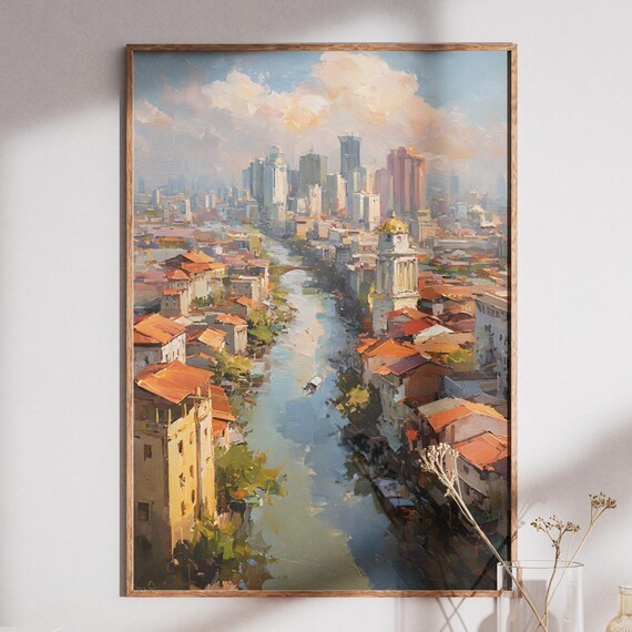 Manila River Skyline Old Town Impressionist Cityscape Painting Poster