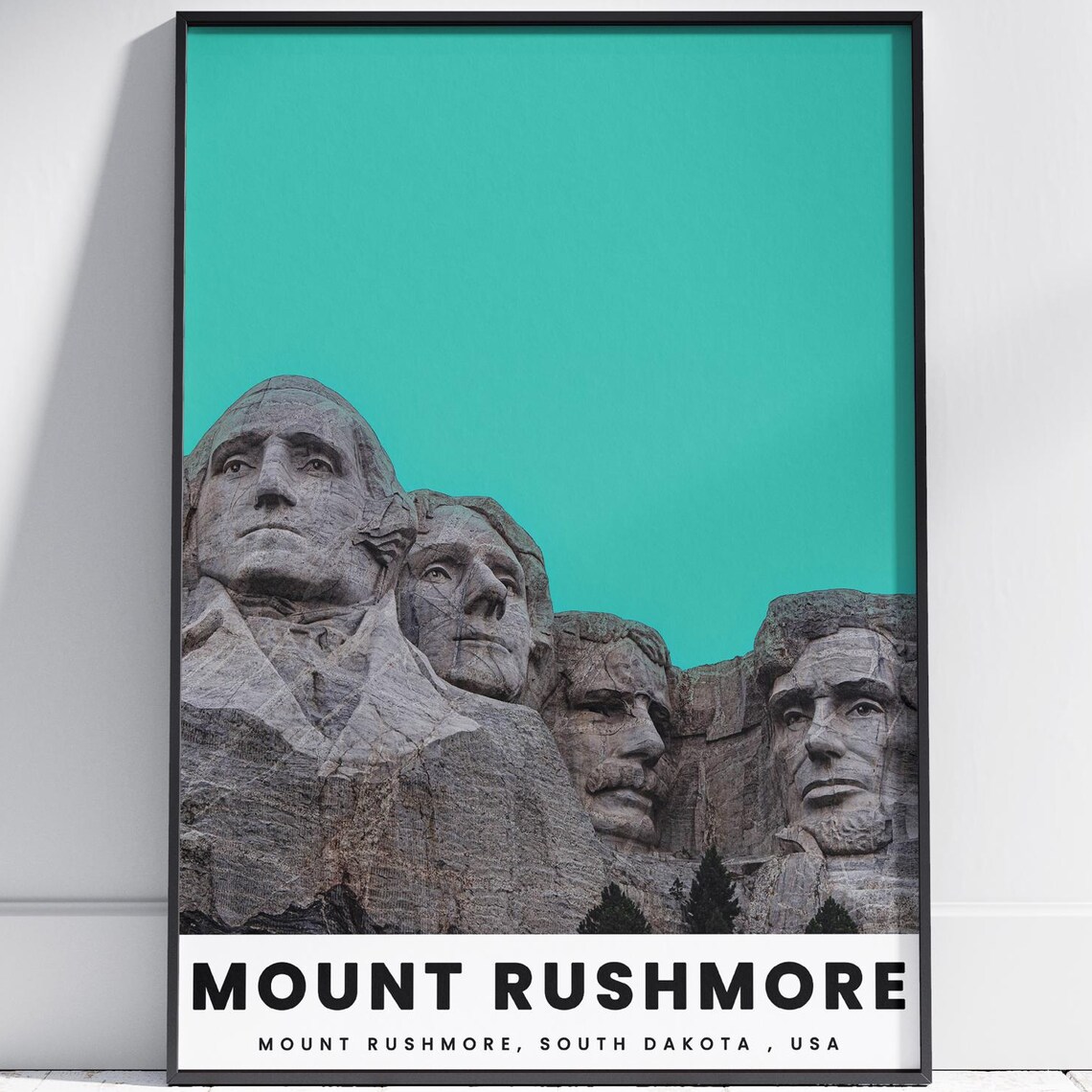 Mount Rushmore South Dakota Teal Sky Presidents Monument Travel Poster