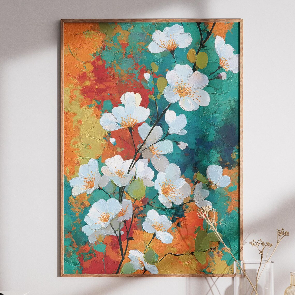 Abstract White Blossom Floral Oil Painting Botanical Wall Art