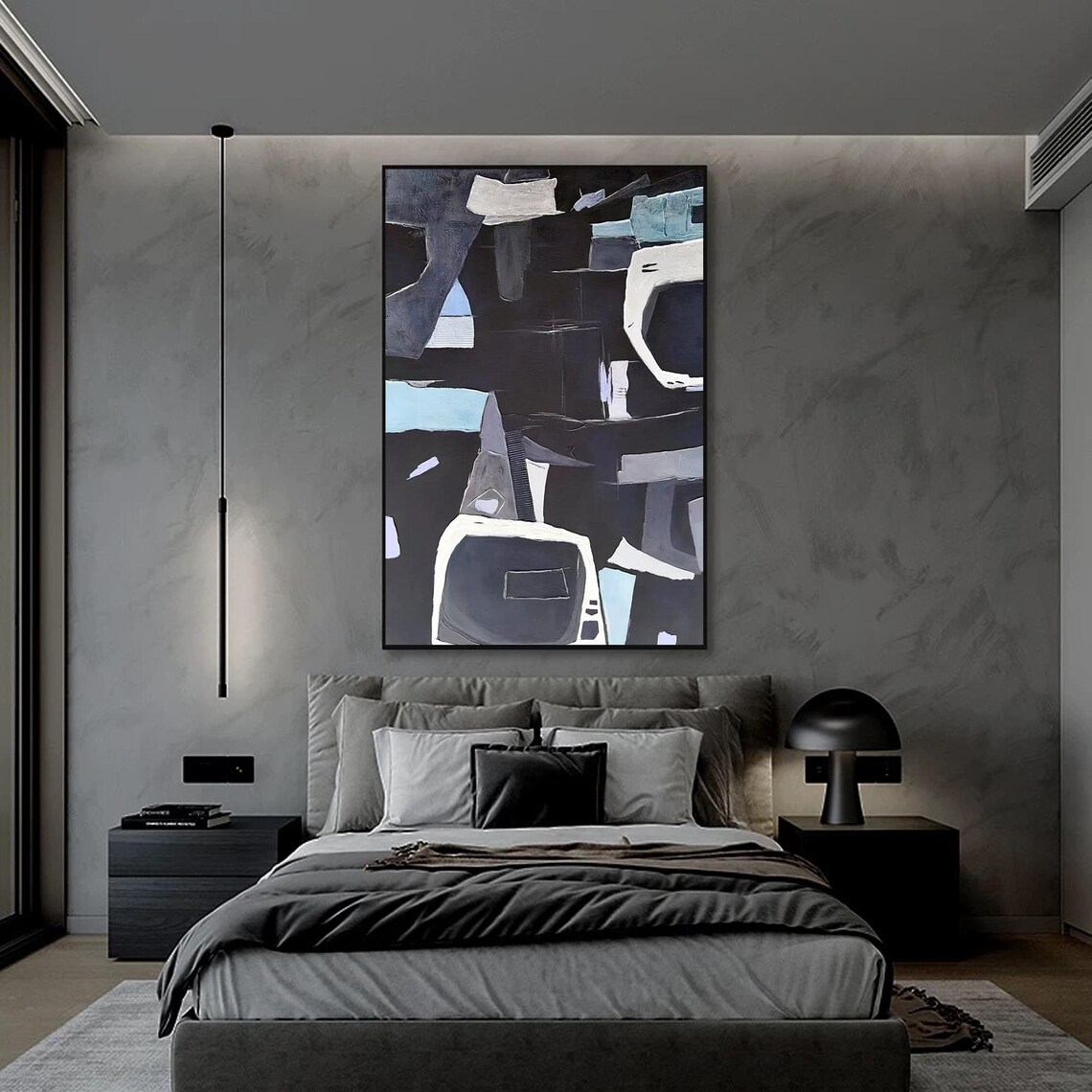 Black Abstract Painting, Wabi Sabi Decor - Image 3