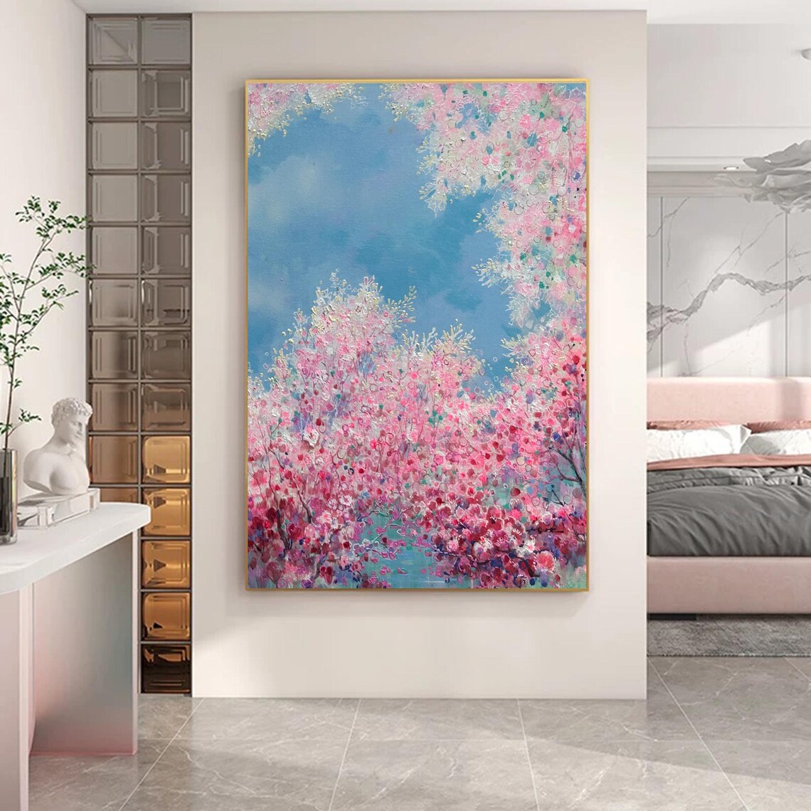 Pink Cherry Blossom, Modern Abstract Wall Art - Image 4