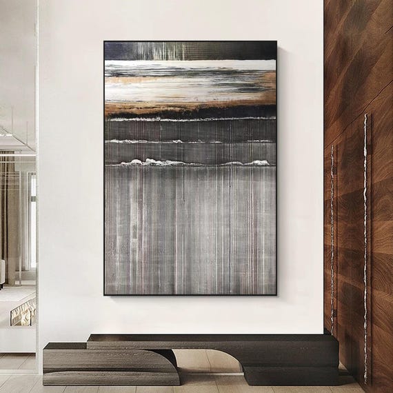 Gray Brown Abstract Wabisabi Textured Painting, Japandi
