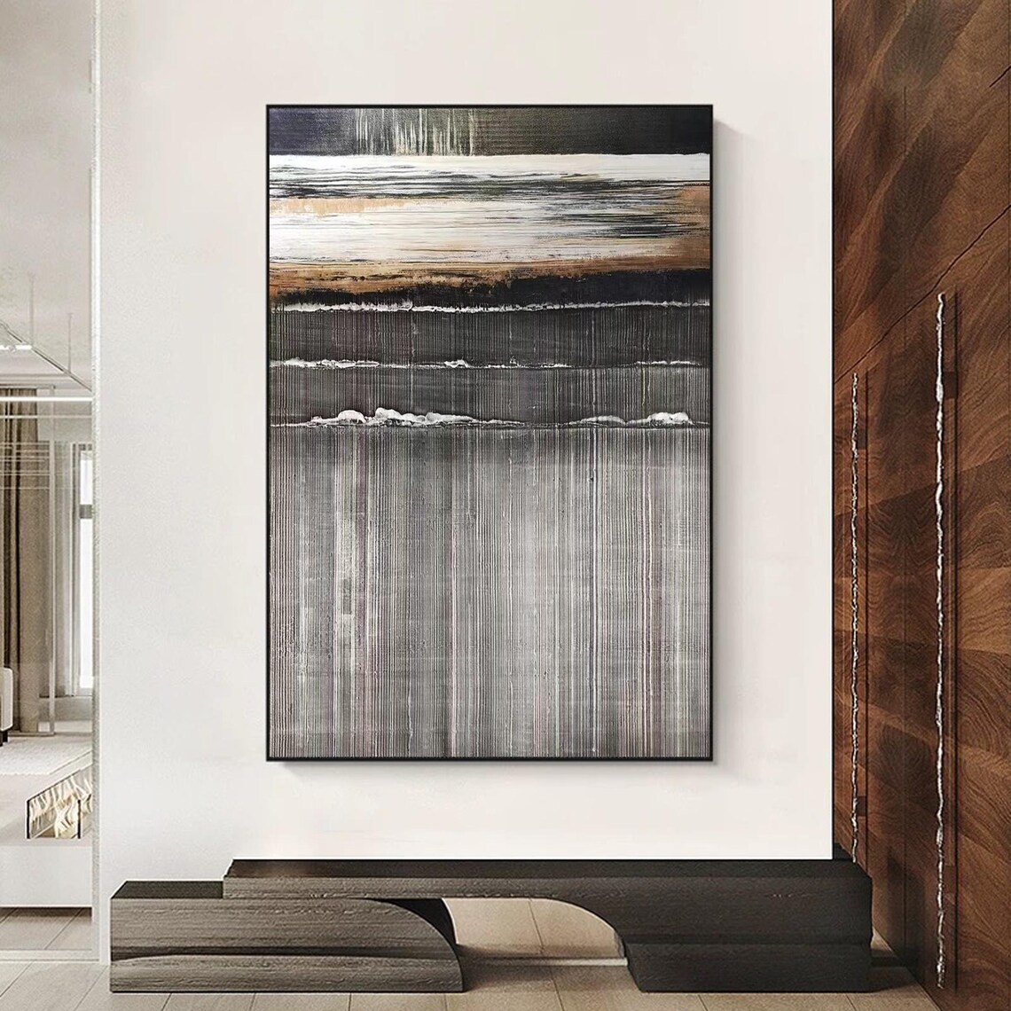 Gray Brown Abstract Wabisabi Textured Painting, Japandi