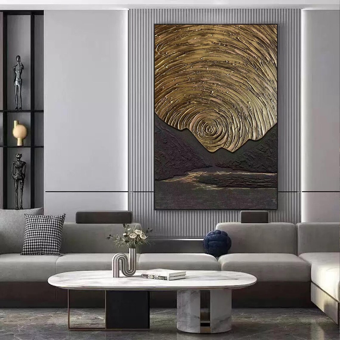 Black And Gold Abstract Textured, Minimalist Painting - Image 4