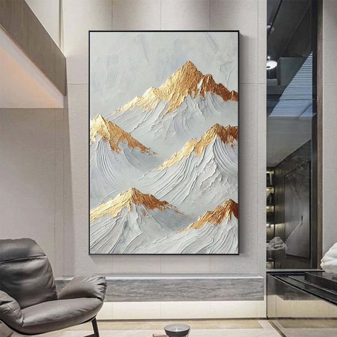 Gold Mountain Textured Landscape Painting, Minimalist - Image 4