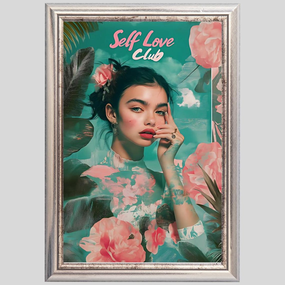 Self Love Club Tropical Flower Woman Vintage Motivational Poster