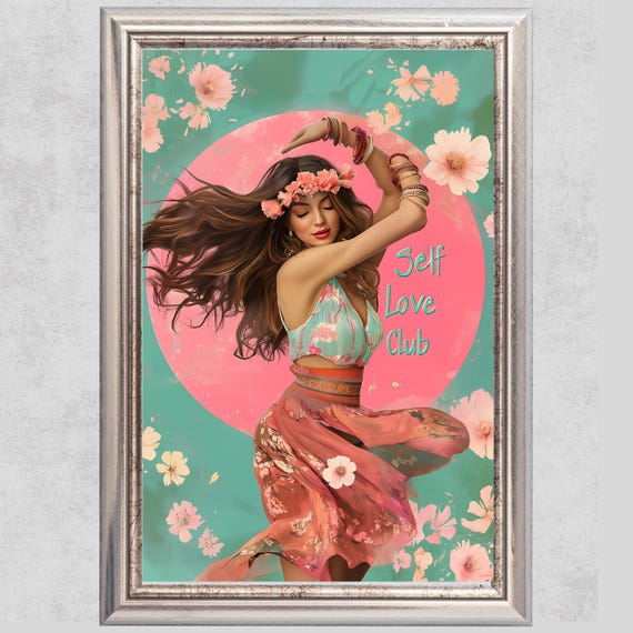 Self Love Club Boho Wall Poster With Floral Accents Inspiration And Selflove For Every Living Area Meditation