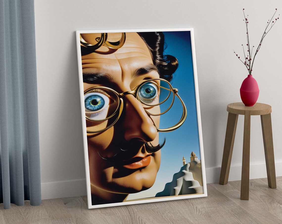 Salvador Dali Inspired Surreal Melting Clock Portrait Poster