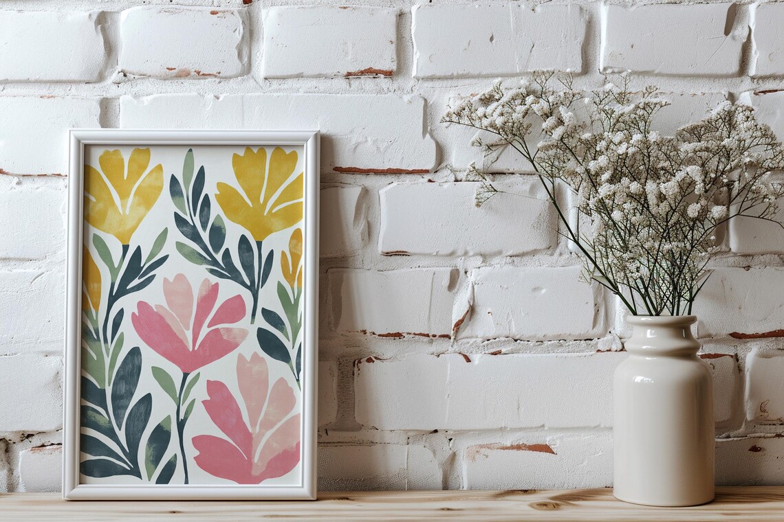 Matisse Style Cutout Floral Gold Pink Green Botanical Poster - Image 8