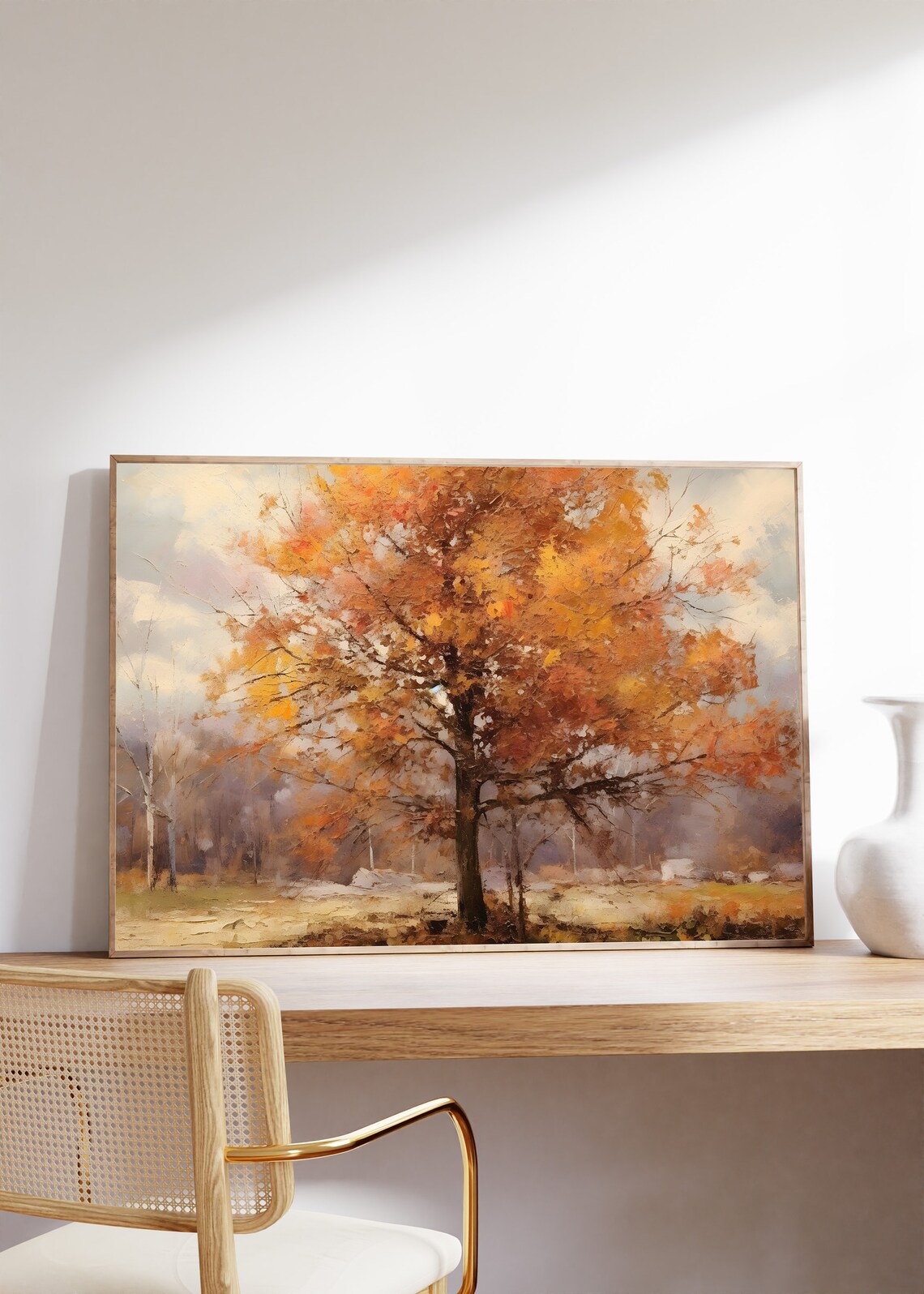 Moody Autumn Woods Trees Painting, Rustic Art - Image 4