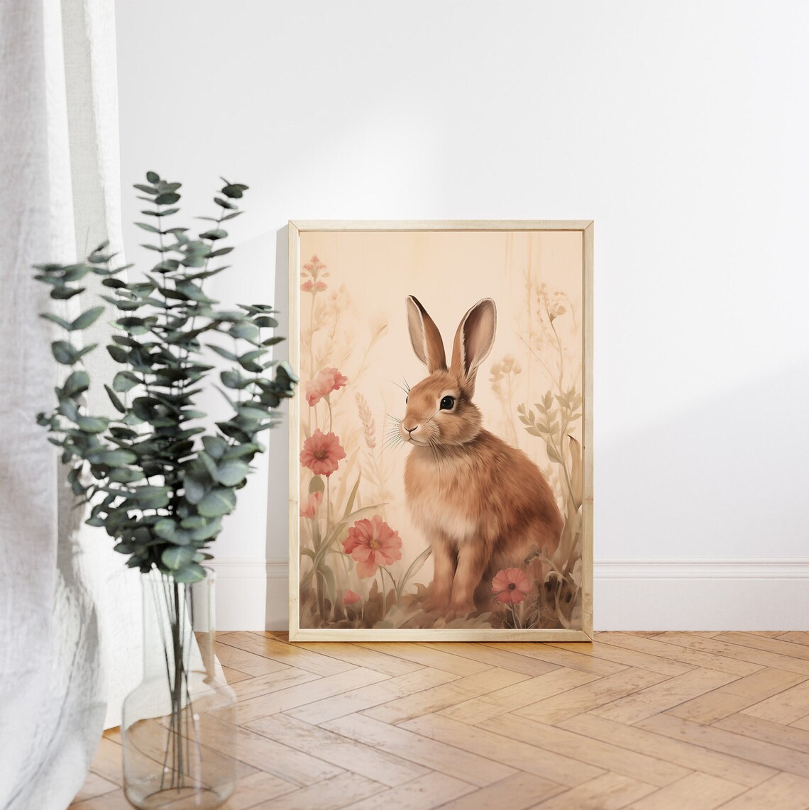 Spring Bunny Rabbit In Wildflowers, Vintage Farmhouse - Image 4