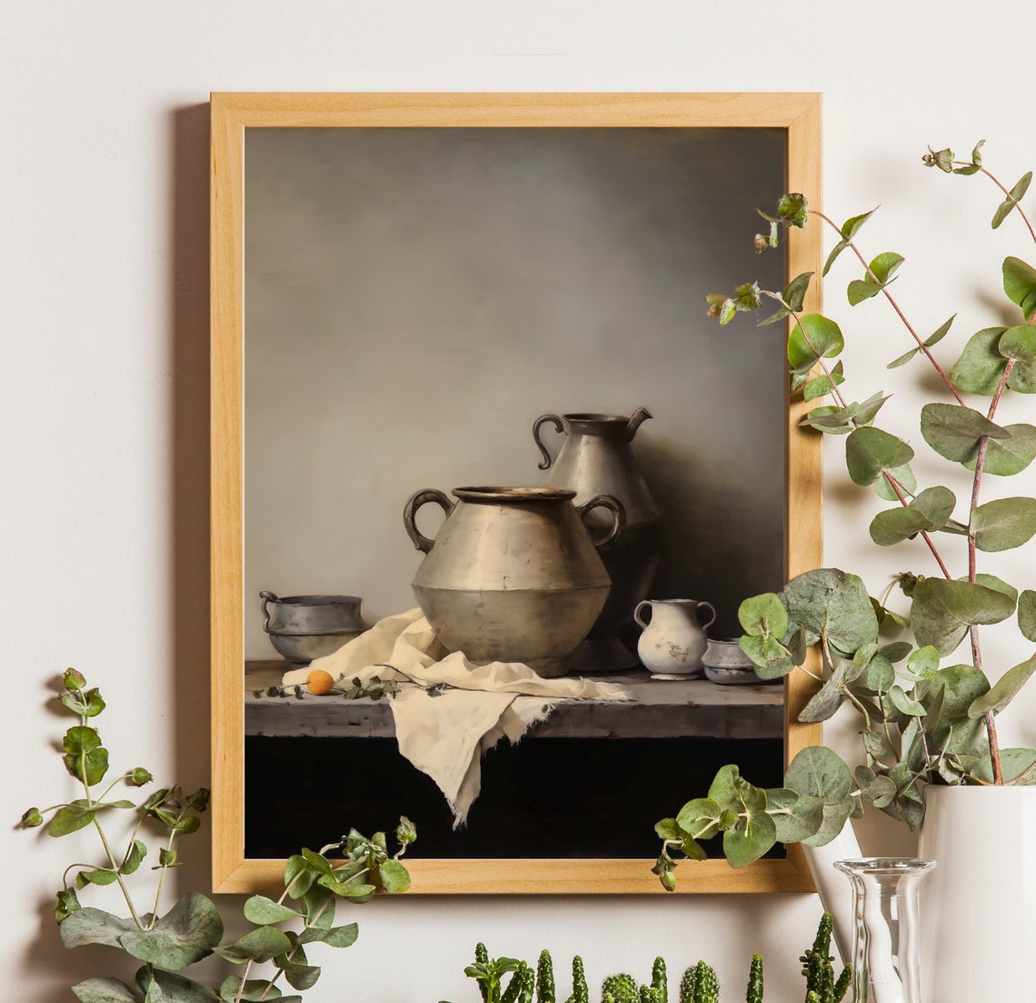 Rustic Pottery Vessels Earth Tone Still Life Kitchen Wall Art