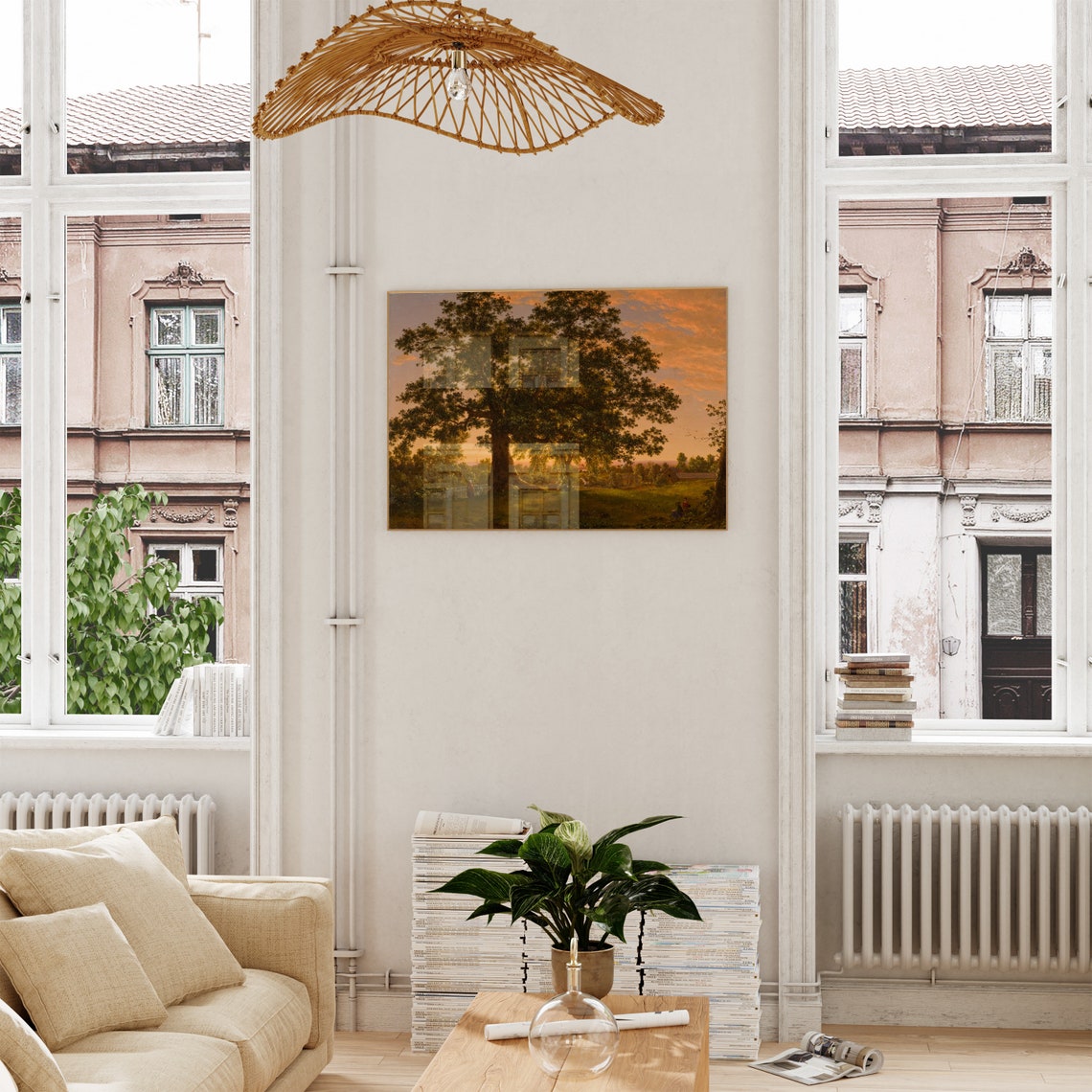 Grand Oak Tree At Sunset Farmhouse Vintage Landscape Painting Poster - Image 4