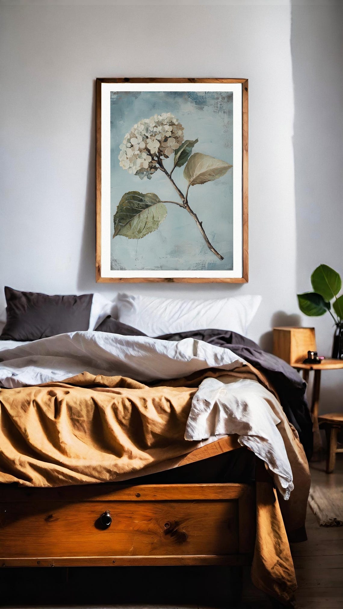 White Hydrangea Bloom Vintage Blue Gray Botanical Art Poster - Image 2