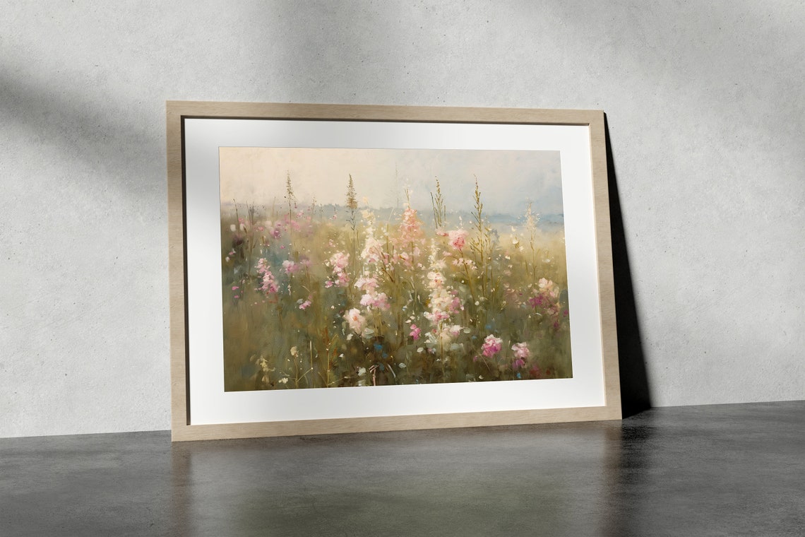 Pink Wildflower Meadow in Soft Morning Light Impressionist Poster - Image 4