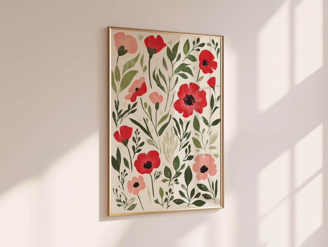 Red Poppy Meadow Botanical Illustration Floral Home Decor Poster - Image 6