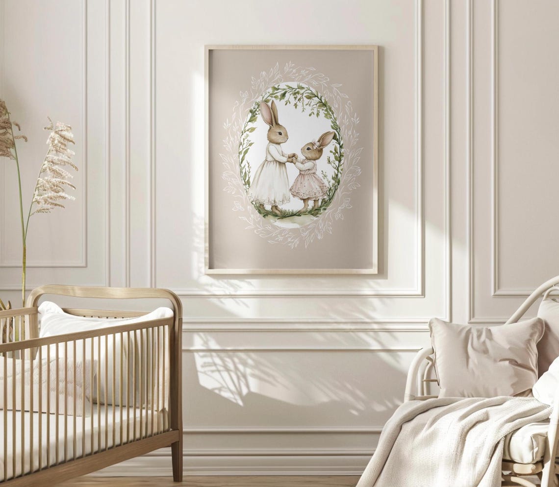 Two Bunny Sisters Holding Hands Under a Leafy Garden Arch Poster - Image 5