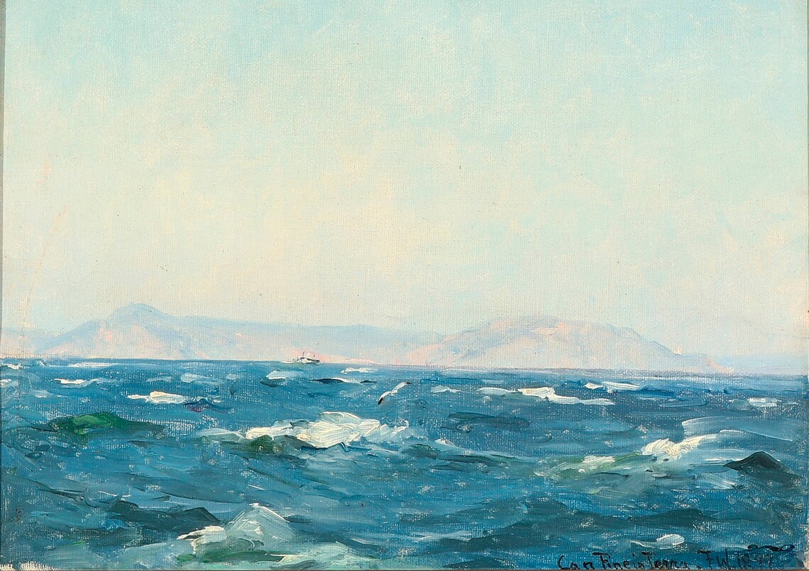 Bright Blue Ocean Waves Distant Coast Vintage Seascape Painting Poster - Image 7