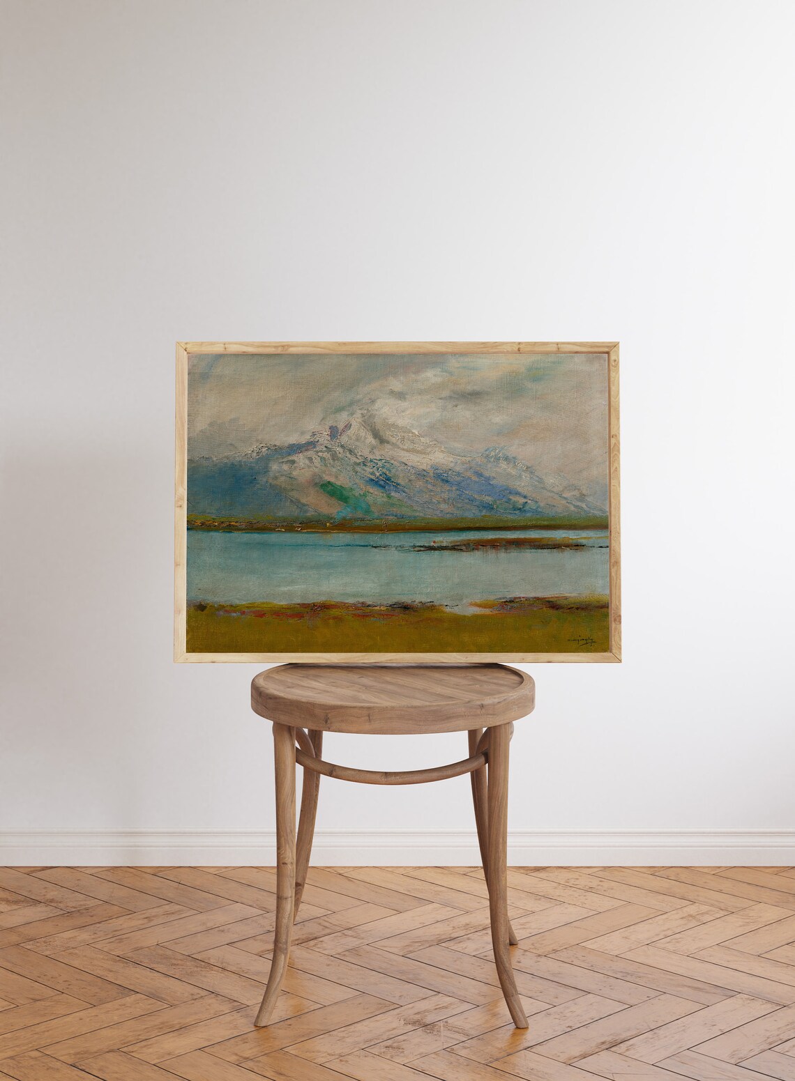 Snow Dusted Misty Mountain Peaks Over Calm Lake Painting Poster - Image 7