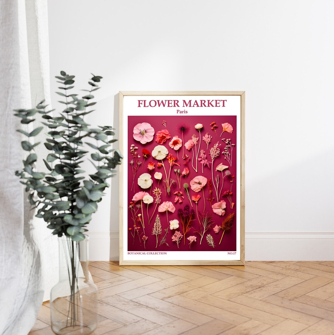 Paris Flower Market Magenta Pressed Botanical Collection Art Poster - Image 4