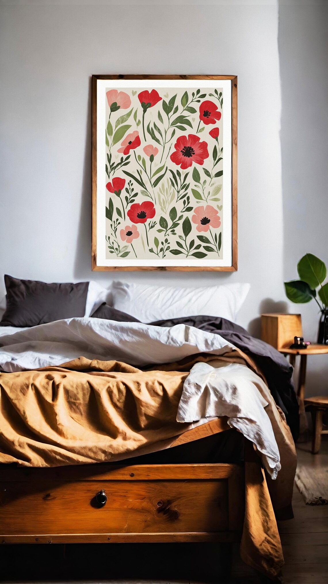Red Poppy Meadow Botanical Illustration Floral Home Decor Poster - Image 3