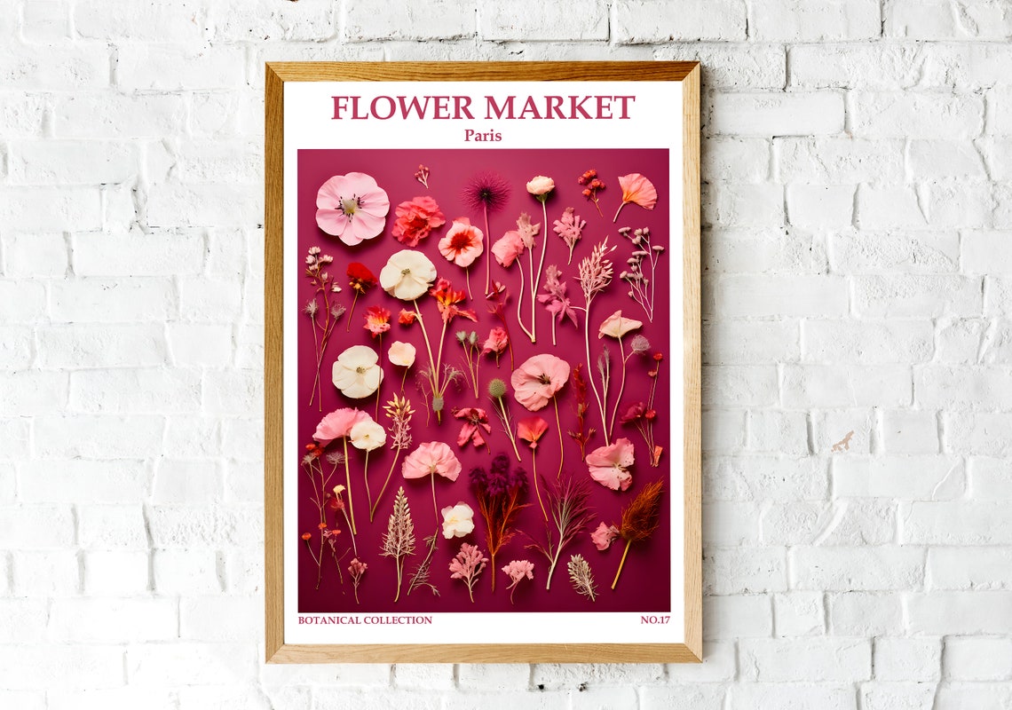 Paris Flower Market Magenta Pressed Botanical Collection Art Poster - Image 2
