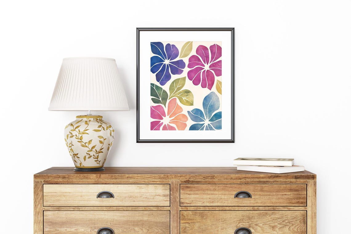 Bold Tropical Blooms Blue Magenta Orange Botanical Home Decor Poster - Image 8