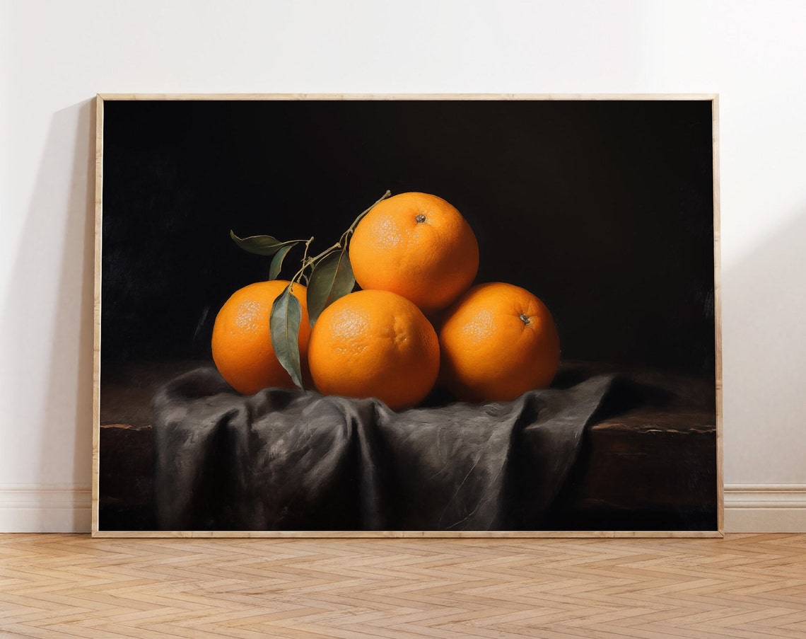Fresh Oranges Moody Citrus Still Life Fruit Painting Wall Art