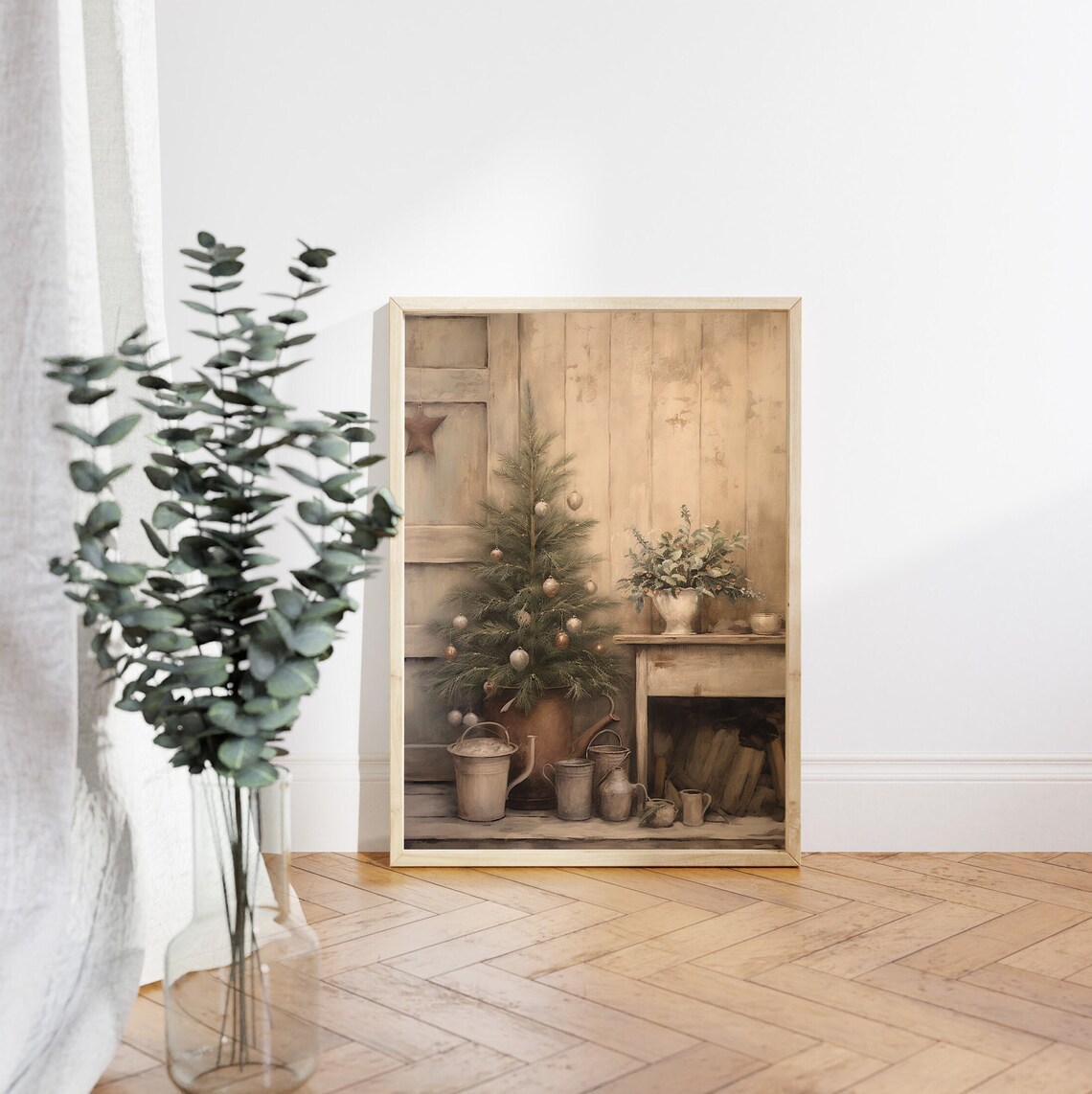 Rustic Christmas Tree in Vintage Metal Bucket Farmhouse Poster - Image 4