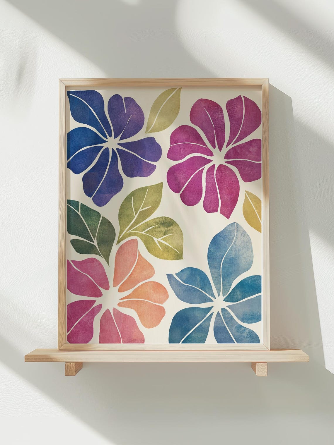 Bold Tropical Blooms Blue Magenta Orange Botanical Home Decor Poster