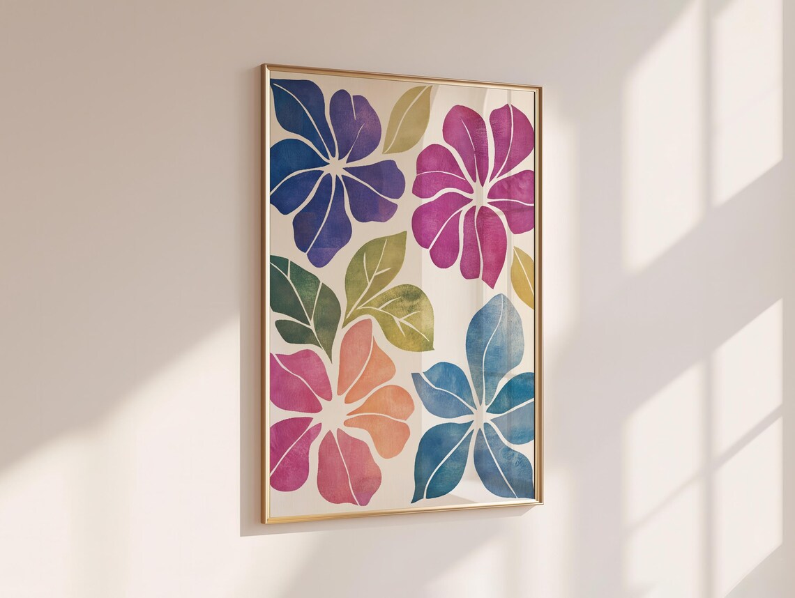 Bold Tropical Blooms Blue Magenta Orange Botanical Home Decor Poster - Image 7