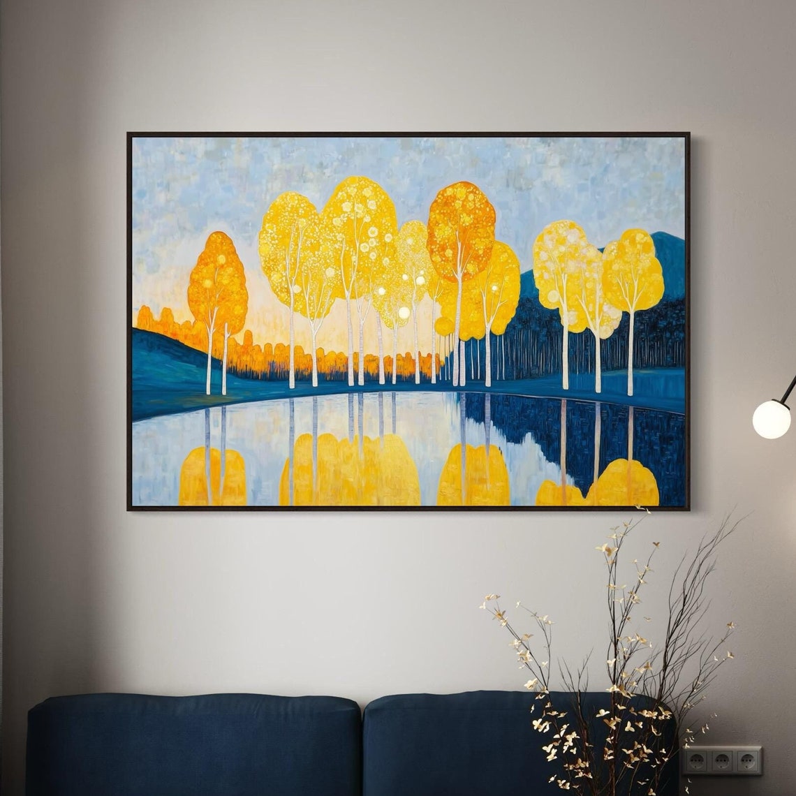 Golden Yellow Trees Lake Reflection Vibrant Abstract Nature Poster