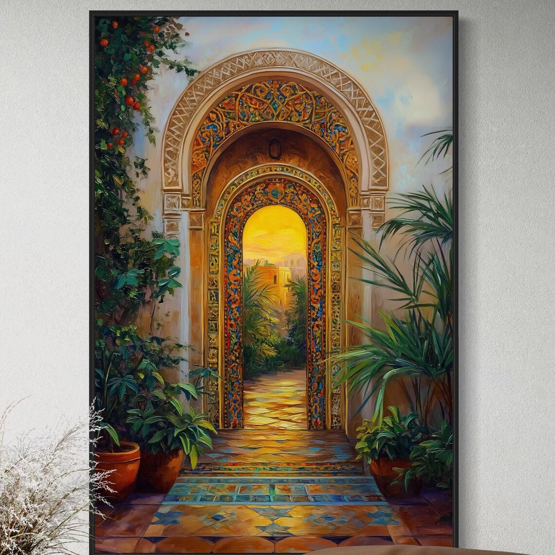 Golden Moroccan Archway, Bohemian Mediterranean Art Print