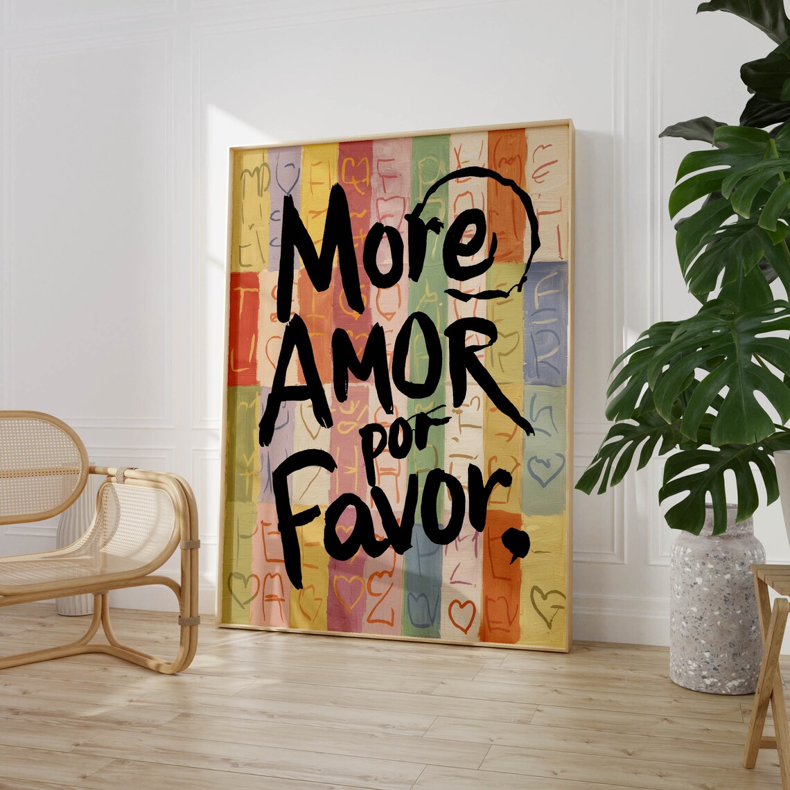 More Amor Por Favor Rainbow Heart Brush Lettered Love Quote Poster